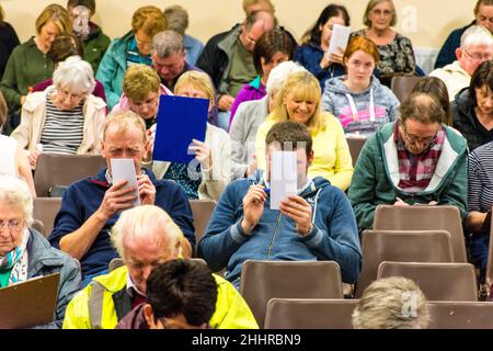 People playing Bingo in the village hall, Glenties, County Donegal