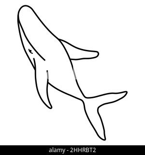 Humpback whale minimalist simple outline vector logo illustration. Isolated contour whale drawing on white background Stock Vector