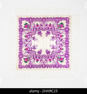Scarf 1860–90 European Although the specific origins of this scarf are unidentified, the coloration and patterning shows the merging of influences between Western Europe and Islam. The defining features include brilliant colors in both brocaded flowers and weft and Western lace motifs combined with a complex pattern that incorporates the tassel motif common in traditional folk patterns--and here evocative of the Turkish tulip form. The scarf was given to the collection by Millicent Rogers, who not only amassed a notable collection of haute couture garments, she also collected folkloric clothin Stock Photo