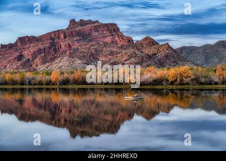Red Mountian, a.k.a., Mt. McDowell, and the Salt River in the Sonoran Desert near Phoenix, Arizona Stock Photo