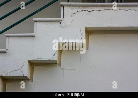 Old cracked damaged stairs from the recent earthquake Stock Photo