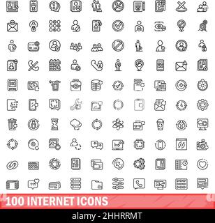100 internet icons set. Outline illustration of 100 internet icons vector set isolated on white background Stock Vector