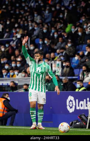 BARCELONA - JAN 21: Nabil Fekir in action during the La Liga match between RCD Espanyol and Real Betis Balompie at the RCDE Stadium on January 21, 202 Stock Photo