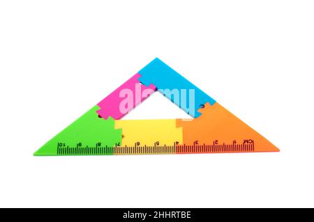 colorful plastic ruler in different color isolated on the white Stock Photo