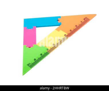 colorful plastic ruler in different color isolated on the white Stock Photo