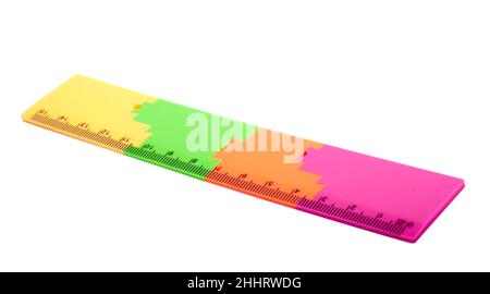 colorful plastic ruler in different color isolated on the white Stock Photo