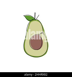 Hand draw Avocado icon in single line style. Cartoon avocado character vector icon for web design isolated on white background. Stock Vector