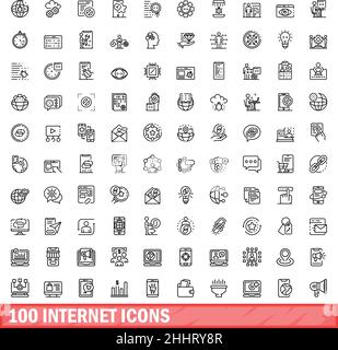 100 internet icons set. Outline illustration of 100 internet icons vector set isolated on white background Stock Vector
