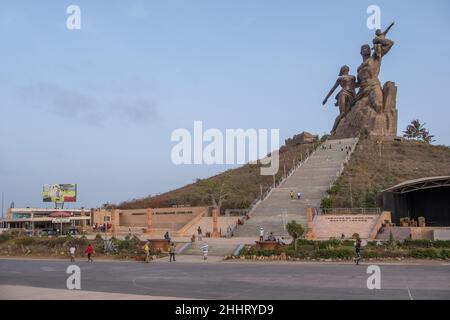 Esplanade and view of the hill with the monument to the African Renaissance, in the city of Dakar, the capital of Senegal Stock Photo