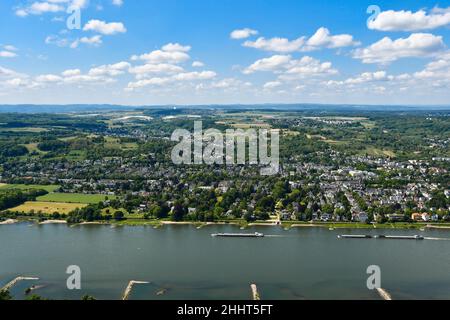 View from the Drachenfels on Bonn Mehlem and the Rhine in nice spring weather Stock Photo