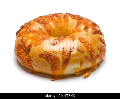 Baked Cheese Begal Cut Out on White Front View. Stock Photo