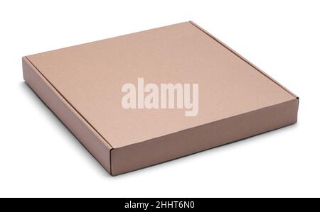 Closed Flat Brown Cardboard Box Cut Out on White. Stock Photo