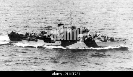 HMS Eglantine a Norwegian Flower Class Corvette seen here  on convoy duty in the Western Approaches. 11th January 1943 Stock Photo