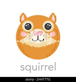 Squirrel Cute portrait with name text smile head cartoon round shape animal face, isolated character avatar vector icon illustrations on white background. Flat simple hand drawn for kids poster, card Stock Vector