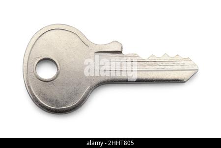 Small Metal Lock Key Cut Out on White. Stock Photo