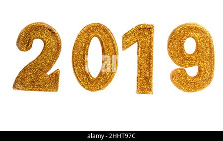 photo of golden decorative number 2019 isolated on the white Stock Photo