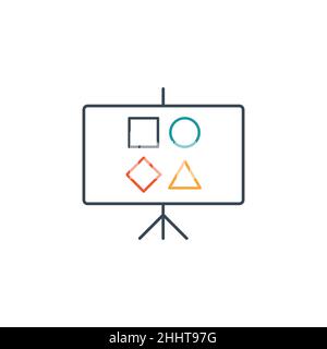 Presentation billboard sign icon with geometric shapes. Stock vector illustration isolated on white background. Stock Vector