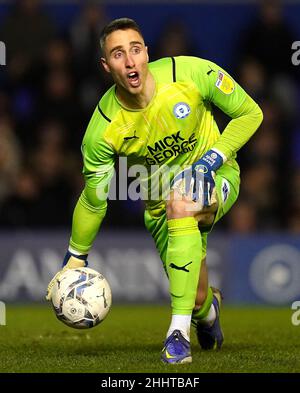 Peterborough United goalkeeper Steven Benda during the Sky Bet Championship match at St. Andrew's, Birmingham. Picture date: Tuesday January 25, 2022. Stock Photo