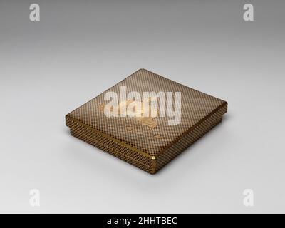 Box for Square Calligraphy Paper (shikishi-bako) with a Bugaku Helmet on Checkered Ground 18th century Japan. Box for Square Calligraphy Paper (shikishi-bako) with a Bugaku Helmet on Checkered Ground  45450 Stock Photo