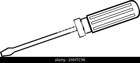 Vector illustration of a screwdriver drawn in black and white Stock Vector