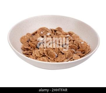 organic cereal in beige bowl isolated on the white Stock Photo