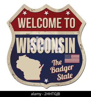 Welcome to Wisconsin vintage rusty metal plate on a white background, vector illustration Stock Vector