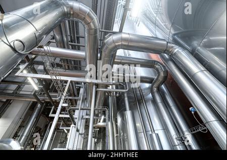 Heavy duty steel pipelines for pumping liquids. Stock Photo