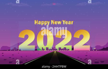 gold 2022 happy new paradise city neon lighting the sands land vector illustraion eps10 Stock Vector