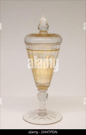 Standing cup with cover ca. 1730 Bohemian. Standing cup with cover. Bohemian. ca. 1730. Zwischengold glass. Glass Stock Photo