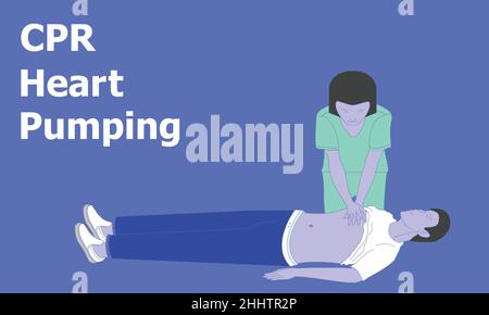 the physician green clothe girl kneel heart pumping CPR the patient.vector illustration eps10 Stock Vector