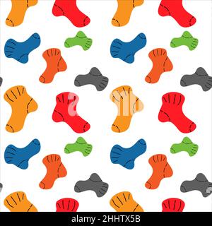 Bright seamless pattern with the image of warm bright multi-colored socks. Vector repeat texture. Abstract background. Vector illustration. Stock Vector