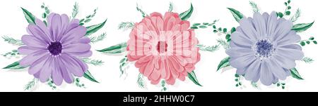 Set of gerbera daisy flower colorful isolated on white background Stock Vector