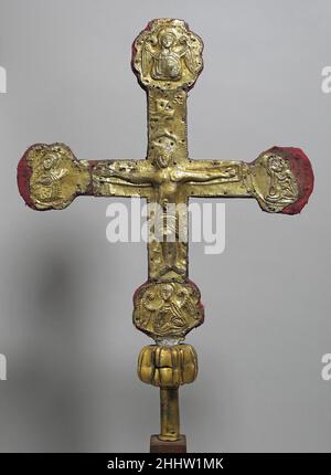 Processional Cross 11th century Spanish. Processional Cross. Spanish. 11th century. Silver-gilt, wood. Metalwork-Silver Stock Photo