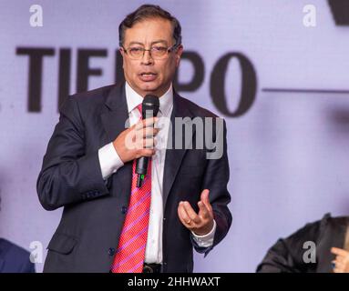 Bogota, Colombia. 25th Jan, 2022. The candidate of the political party Pacto historico, Gustavo Petro at the debate between presidential hopefuls in Bogota, Colombia on January 25, 2021. (Credit Image: © Daniel Garzon Herazo/ZUMA Press Wire) Stock Photo