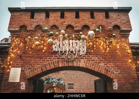 Amber Museum. An old brick building made of red brick. KALININGRAD, RUSSIA - December 15, 2021 Stock Photo