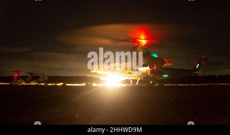 An AH-1W Super Cobra of VMM-266, 26th MEU prepares for takeoff from USS ...