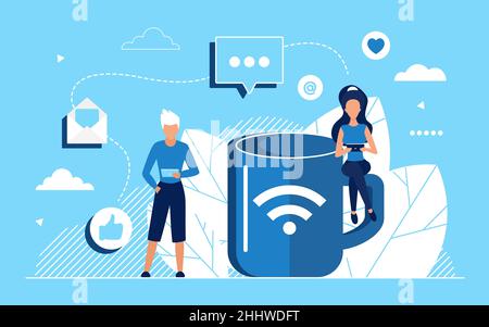 Social media network concept with internet users chatting Stock Vector