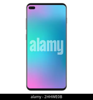 New generation version of black slim realistic no frame smartphone with smooth gradient mesh wallpaper vector illustration Stock Vector