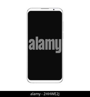 Realistic trendy white smartphone mockup with blank black screen isolated on white background. For any user interface test or presentation Stock Vector