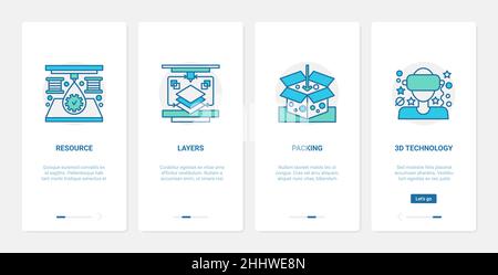 3d technology virtual glasses vector illustration. UX, UI onboarding mobile app page screen set with line tech equipment resources for digital product Stock Vector
