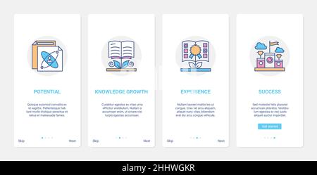 Business knowledge, education concept vector illustration. UX, UI onboarding mobile app page screen set with line growth successful potential business Stock Vector