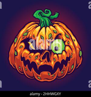 Monster Jack O Lantern Creepy Pumpkins Halloween Vector illustrations for your work Logo, mascot merchandise t-shirt, stickers and Label designs Stock Vector