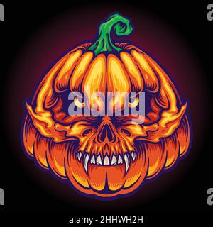 Halloween Scary Skull Jack O Lantern Faces Vector illustrations for your work Logo, mascot merchandise t-shirt, stickers and Label designs, poster Stock Vector