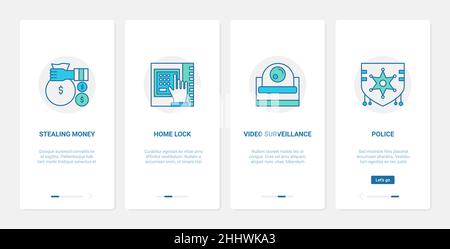 Video surveillance control device, protection against theft of money property technology vector illustration. UX, UI onboarding mobile app page screen Stock Vector