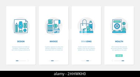Business finance accounting, branding design technology vector illustration. UX, UI onboarding mobile app page screen set with line financial invoice Stock Vector
