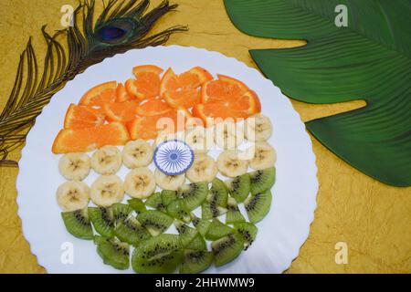 Indian Republic day themed food decorated and served to celebrate India republic day on 26 january Stock Photo