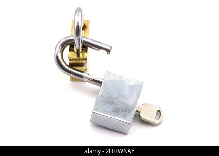 Old Padlock isolated on white background Stock Photo
