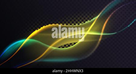 Gradient green neon color wave, abstract light effect vector illustration. Dynamic translucent soft gradient stream motion, wavy flow bright curve ele Stock Vector