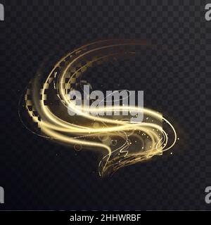 Golden wave with sparkle bokeh, abstract light effect of gold swirl ...