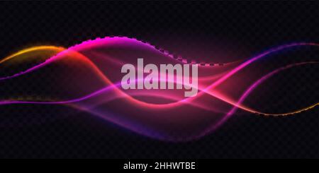 Gradient violet neon color wave, abstract light effect vector illustration. Dynamic translucent soft gradient stream motion, wavy flow bright curve el Stock Vector